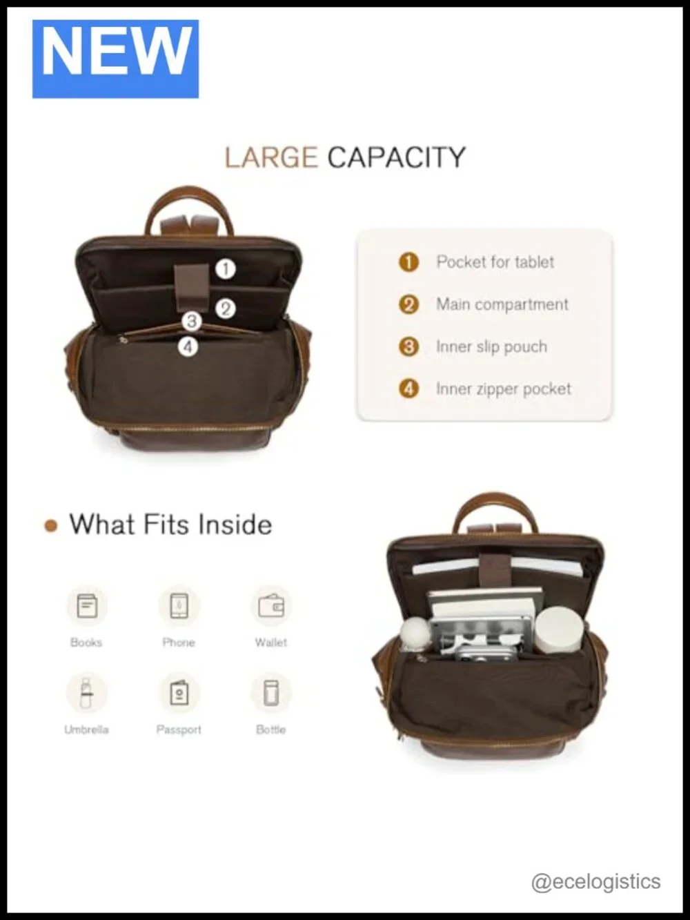 Genuine Leather Backpack Purse for Women, Large Capacity, Multiple Pockets